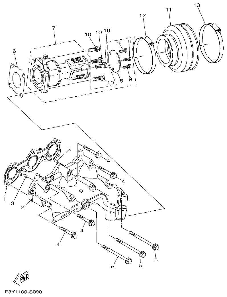 Yamaha EX1050B-S(F3Y36GAB6GA2 EXHAUST 1 parts diagram